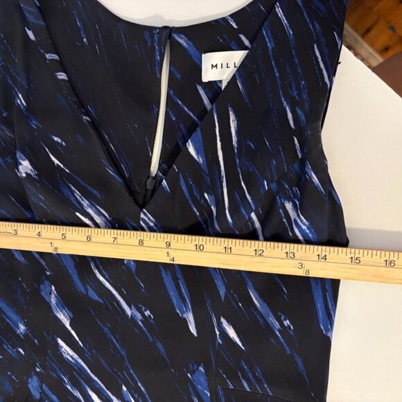 Milly Black Navy Brushstroke V Sheath Cocktail Business Formal Dress Size 4 - Picture 7 of 9
